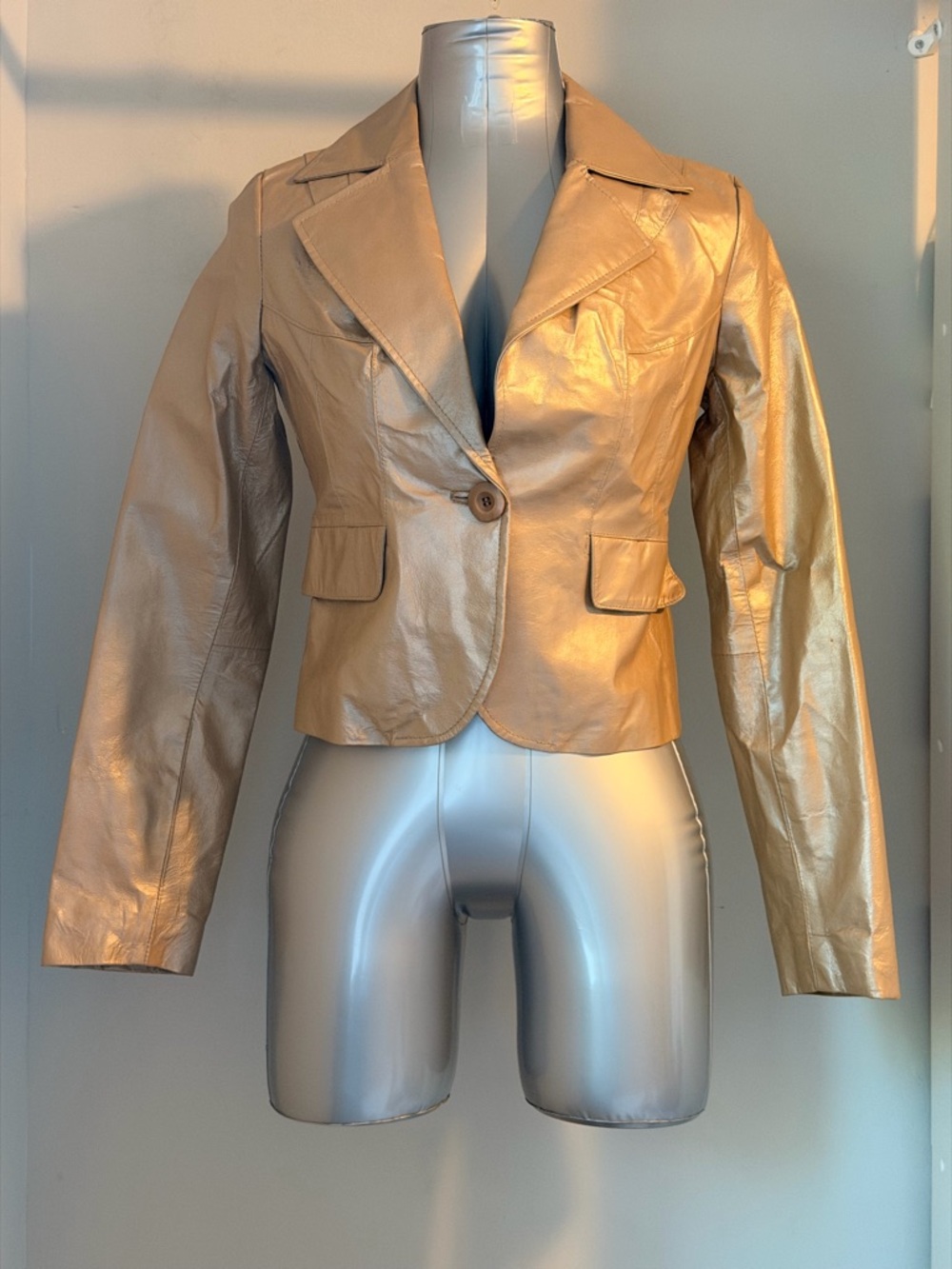 Guess Tan Brown Cropped Leather Blazer Jacket